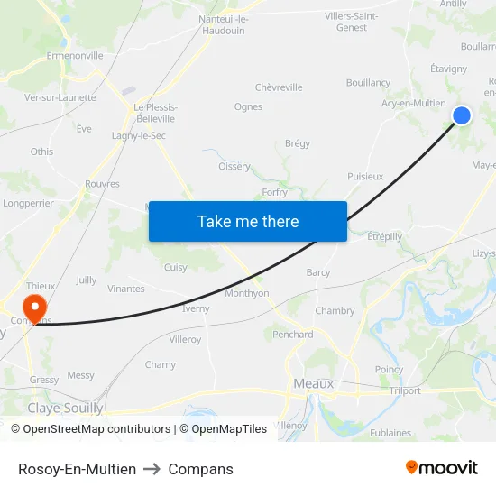 Rosoy-En-Multien to Compans map