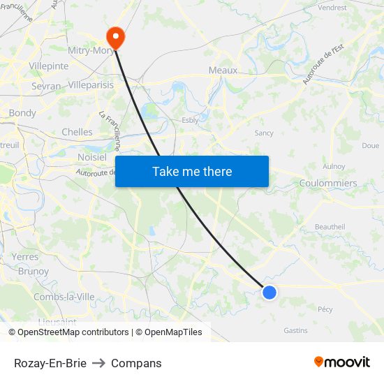 Rozay-En-Brie to Compans map