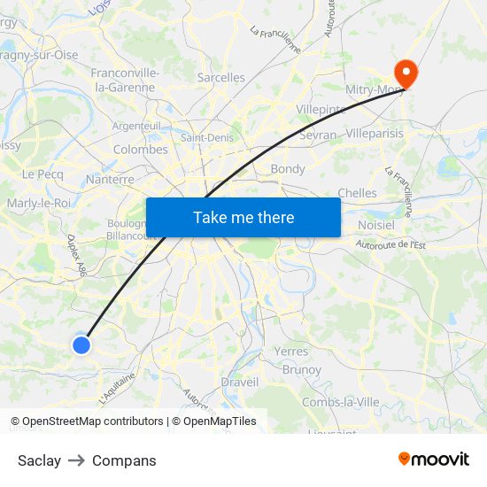 Saclay to Compans map