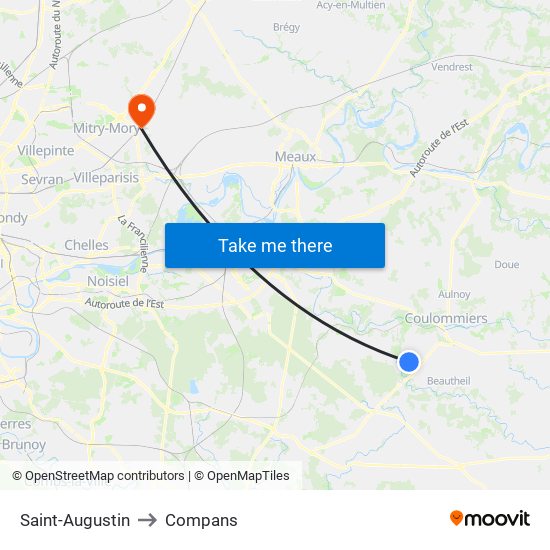 Saint-Augustin to Compans map