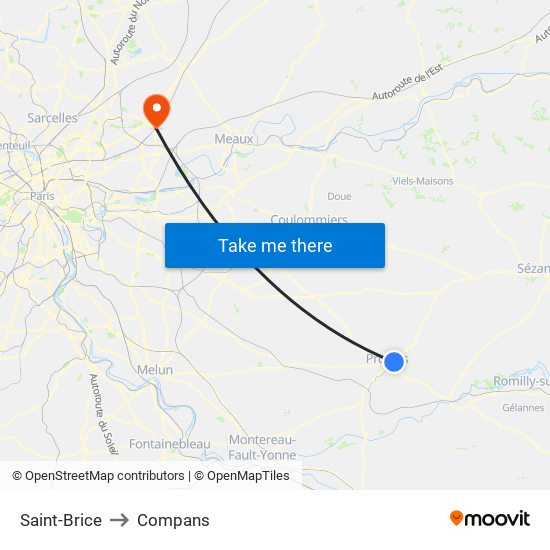 Saint-Brice to Compans map