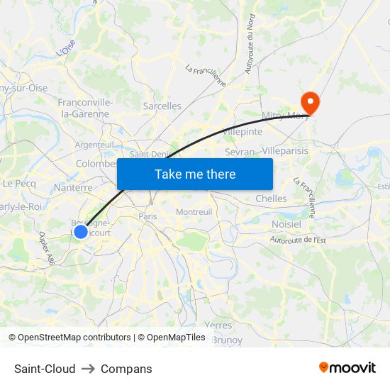 Saint-Cloud to Compans map