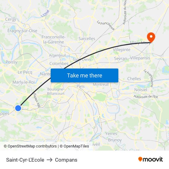 Saint-Cyr-L'Ecole to Compans map