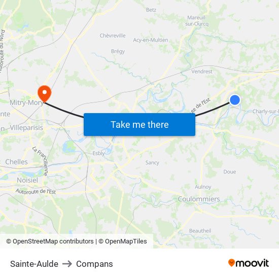Sainte-Aulde to Compans map