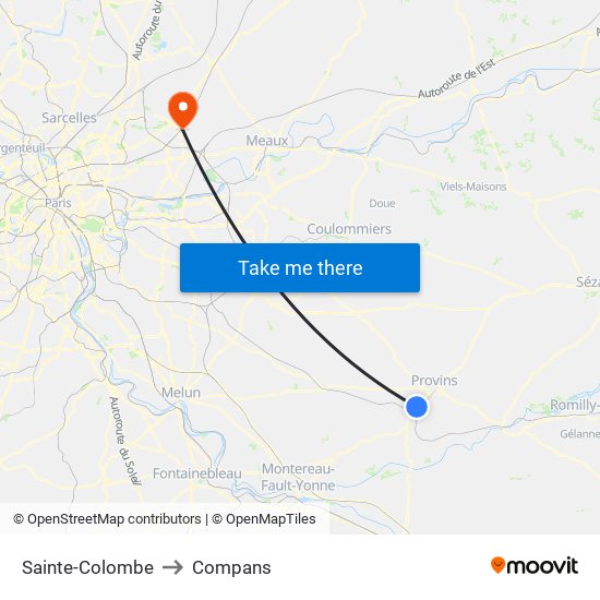 Sainte-Colombe to Compans map