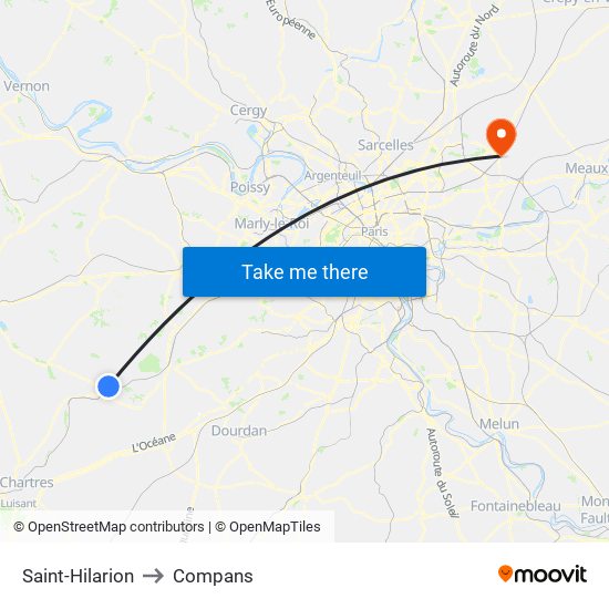 Saint-Hilarion to Compans map