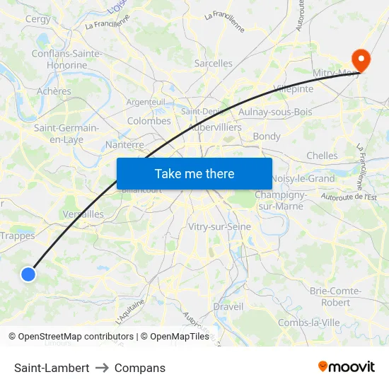 Saint-Lambert to Compans map