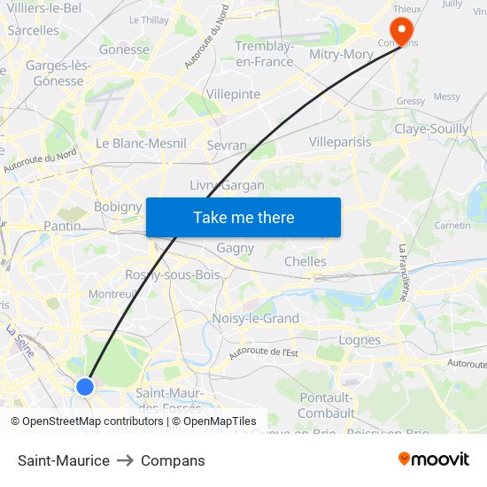 Saint-Maurice to Compans map