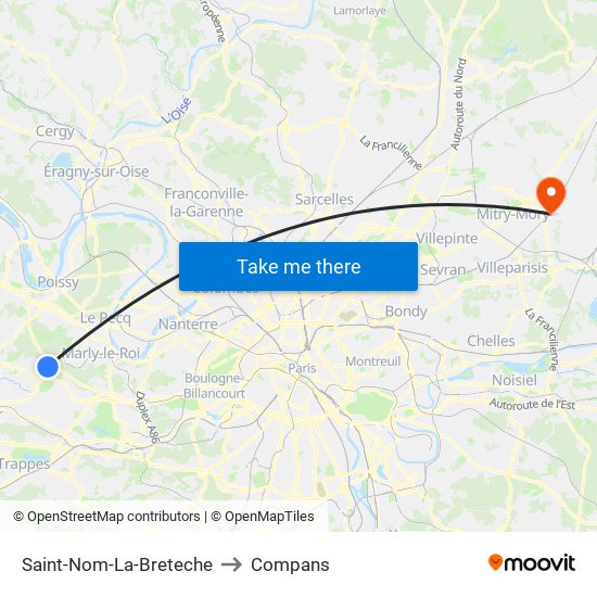 Saint-Nom-La-Breteche to Compans map