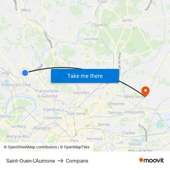Saint-Ouen-L'Aumone to Compans map