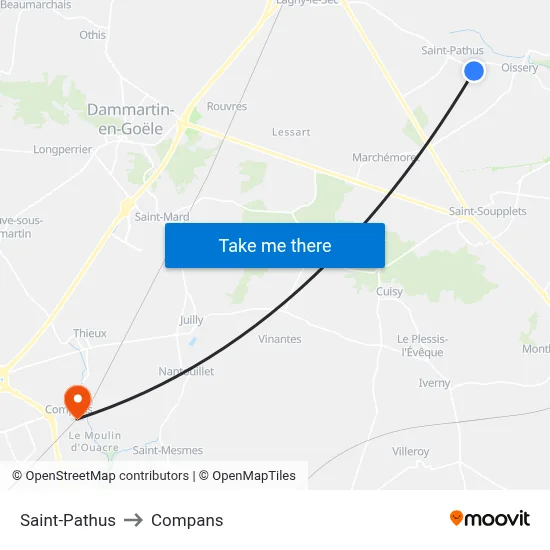Saint-Pathus to Compans map