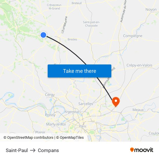 Saint-Paul to Compans map