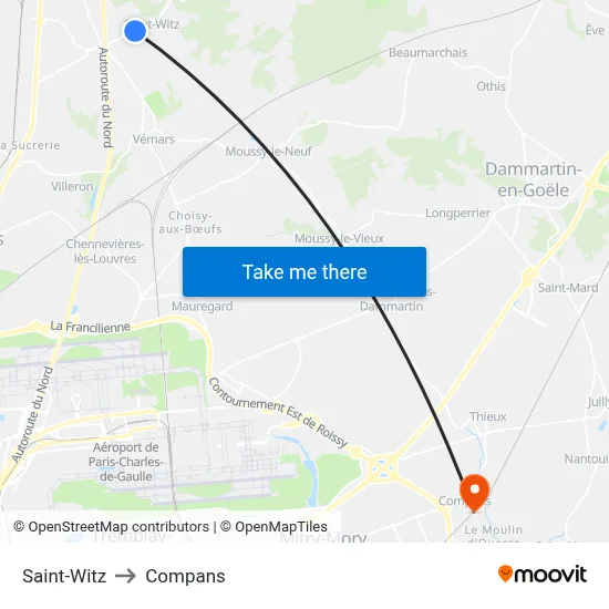 Saint-Witz to Compans map