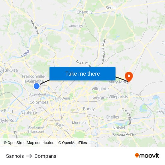 Sannois to Compans map