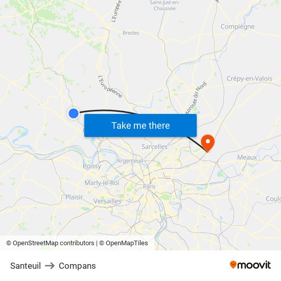 Santeuil to Compans map