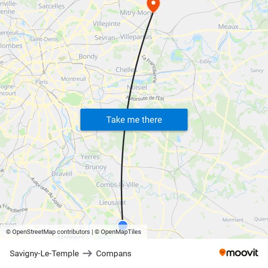 Savigny-Le-Temple to Compans map