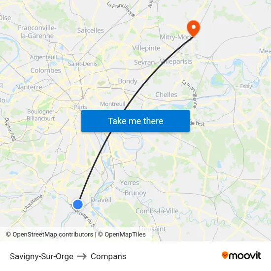 Savigny-Sur-Orge to Compans map