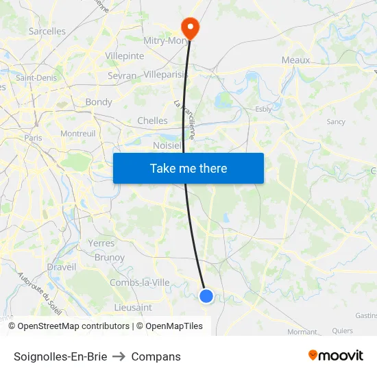 Soignolles-En-Brie to Compans map
