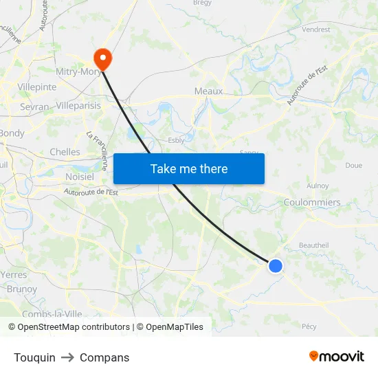 Touquin to Compans map