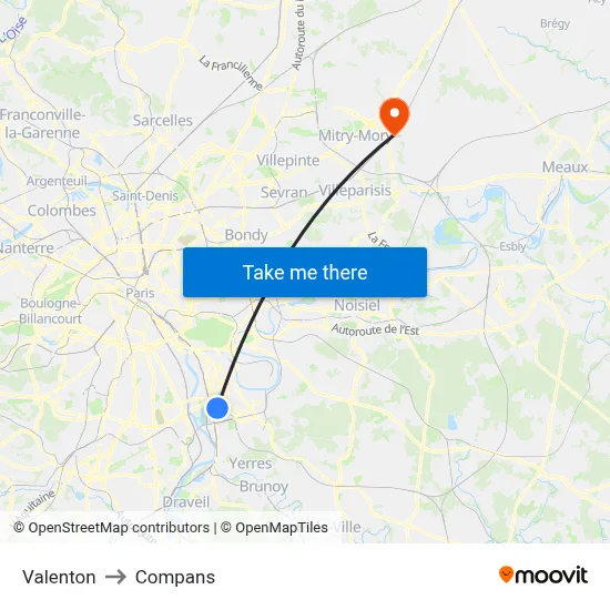 Valenton to Compans map