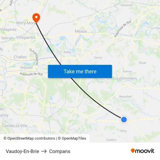 Vaudoy-En-Brie to Compans map