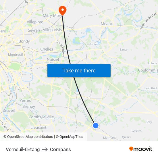 Verneuil-L'Etang to Compans map