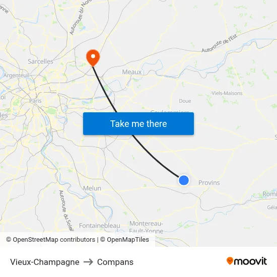 Vieux-Champagne to Compans map