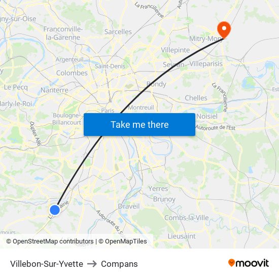 Villebon-Sur-Yvette to Compans map