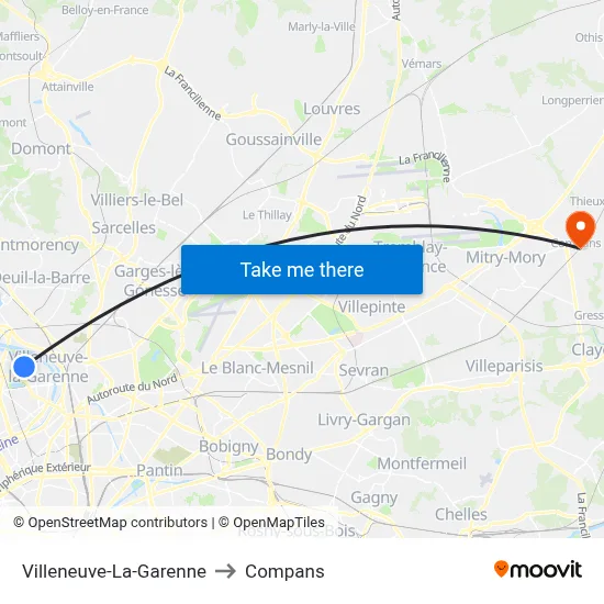 Villeneuve-La-Garenne to Compans map