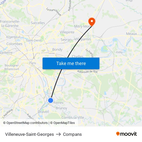 Villeneuve-Saint-Georges to Compans map