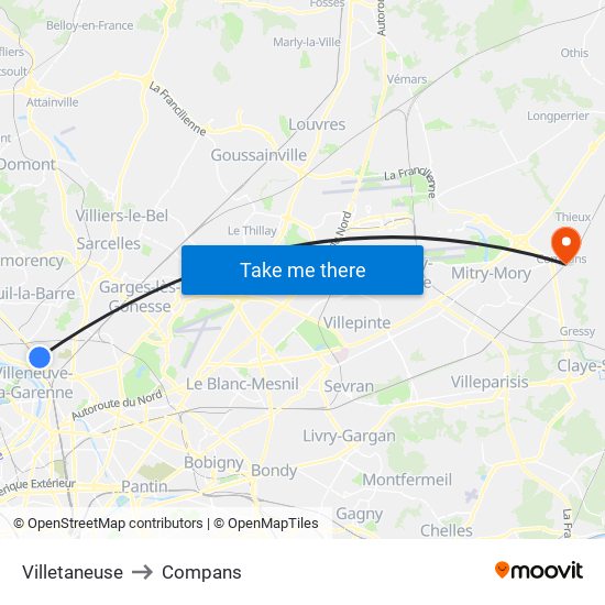 Villetaneuse to Compans map