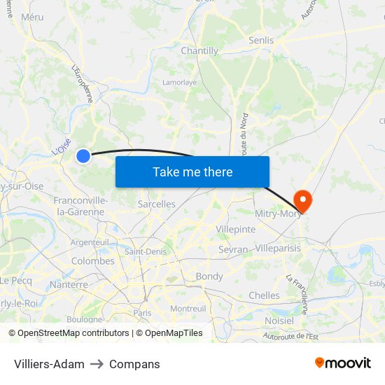 Villiers-Adam to Compans map