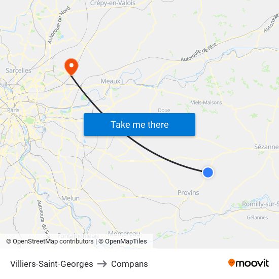 Villiers-Saint-Georges to Compans map