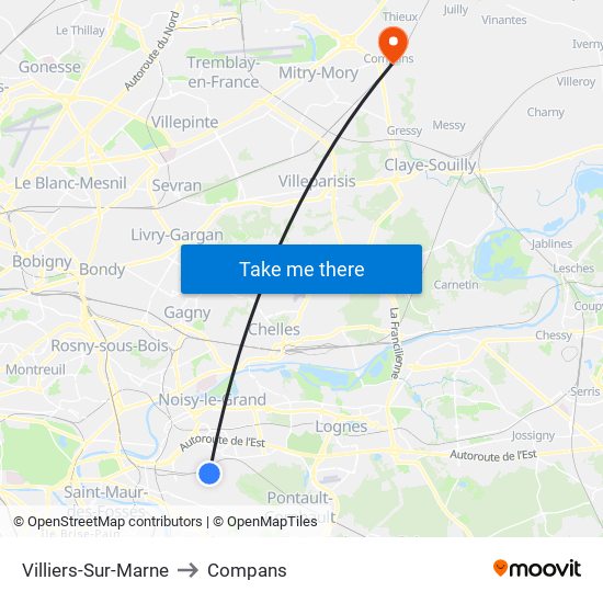 Villiers-Sur-Marne to Compans map