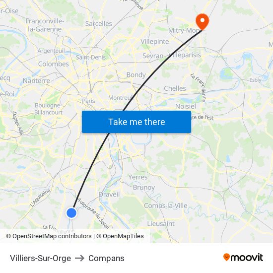 Villiers-Sur-Orge to Compans map