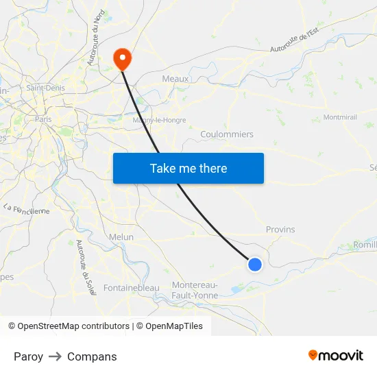 Paroy to Compans map