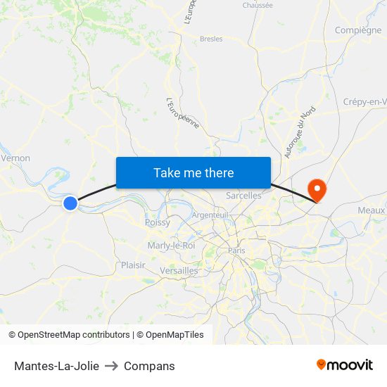 Mantes-La-Jolie to Compans map