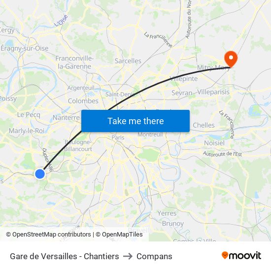 Gare de Versailles - Chantiers to Compans map