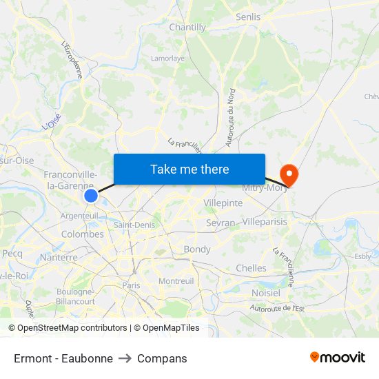 Ermont - Eaubonne to Compans map