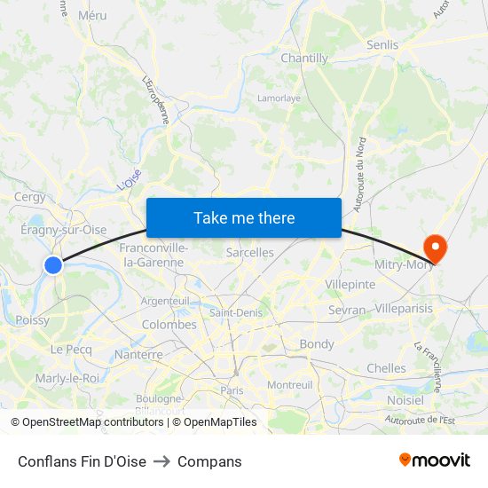 Conflans Fin D'Oise to Compans map
