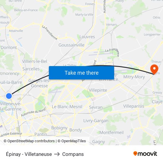 Épinay - Villetaneuse to Compans map