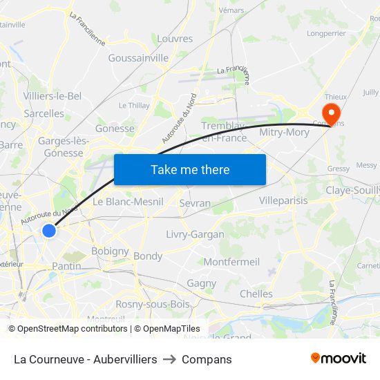 La Courneuve - Aubervilliers to Compans map
