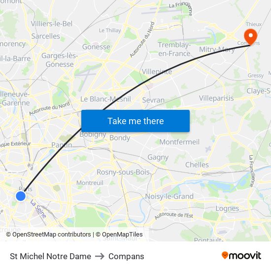 St Michel Notre Dame to Compans map