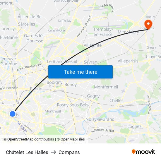 Châtelet Les Halles to Compans map