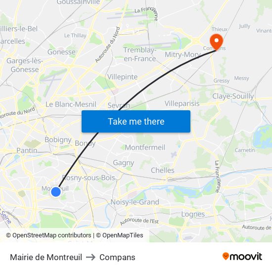 Mairie de Montreuil to Compans map