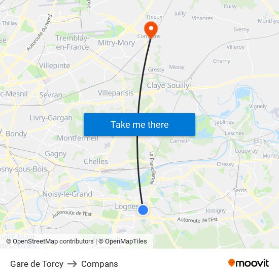 Gare de Torcy to Compans map