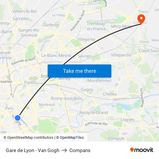 Gare de Lyon - Van Gogh to Compans map