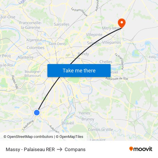 Massy - Palaiseau RER to Compans map