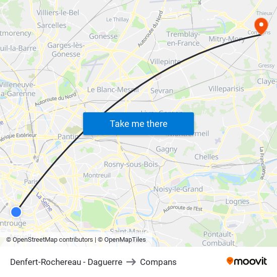 Denfert-Rochereau - Daguerre to Compans map