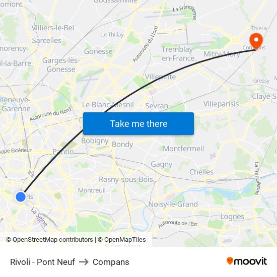 Rivoli - Pont Neuf to Compans map